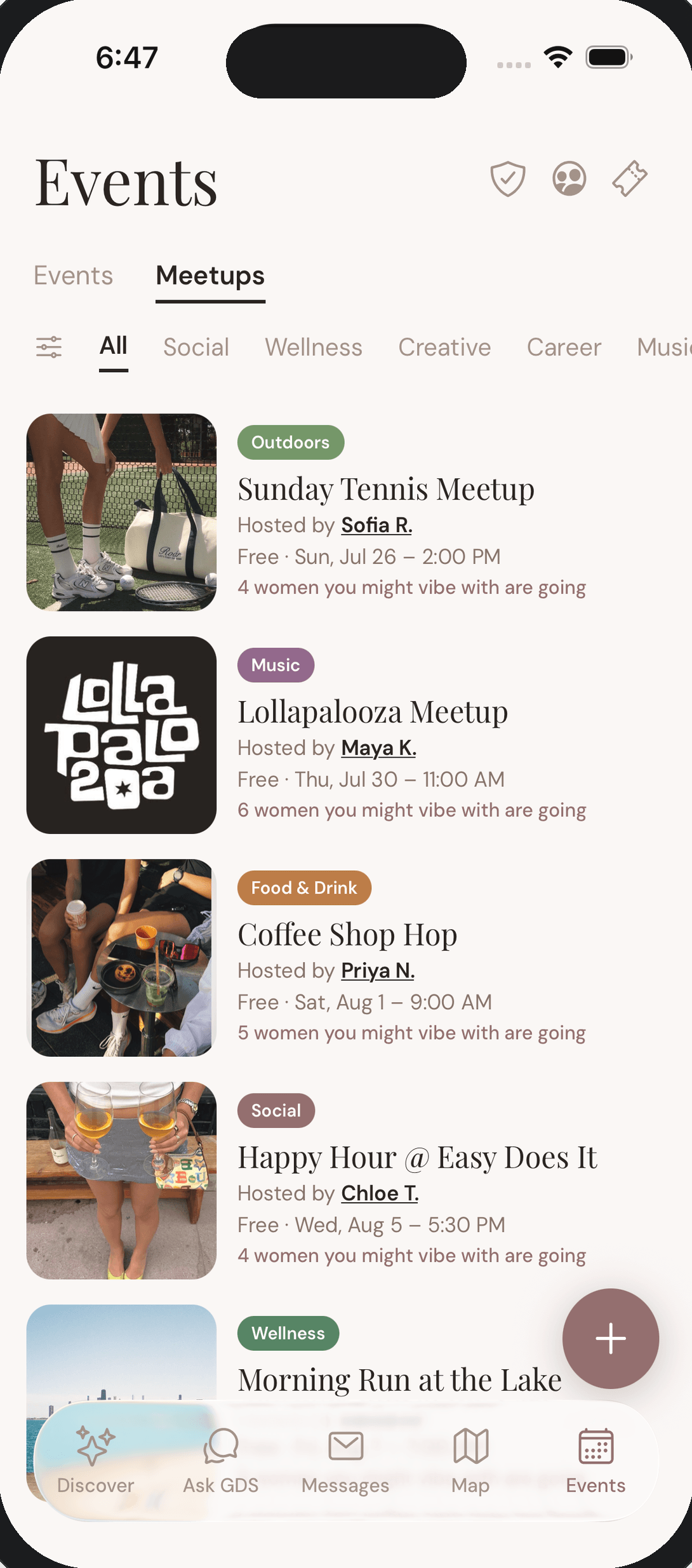App Meetups screen
